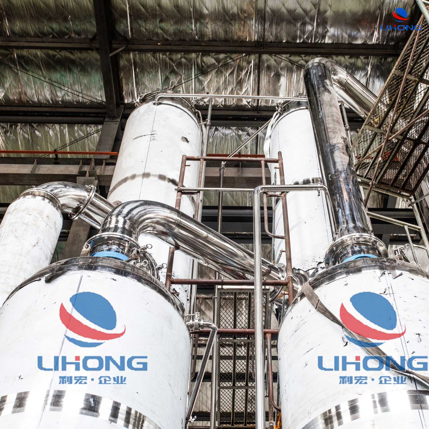 Double-effect falling film evaporator